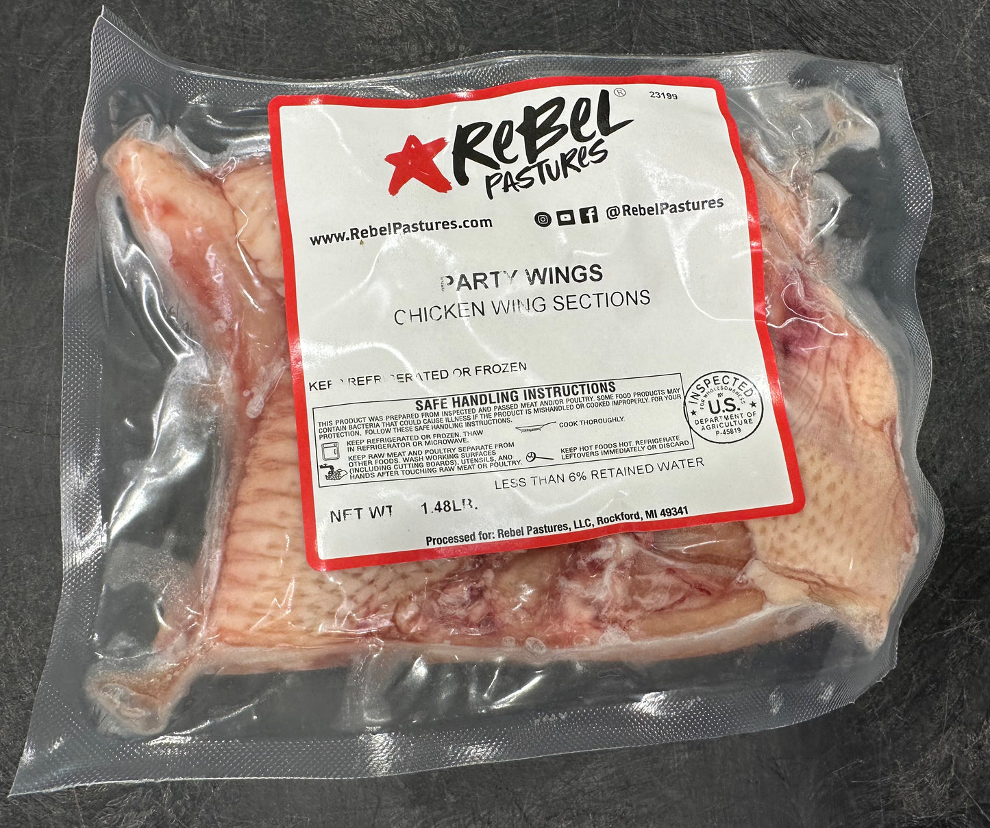Chicken - Chicken Wings - Party Style (1.4lbs avg) - Rebel Pastures
