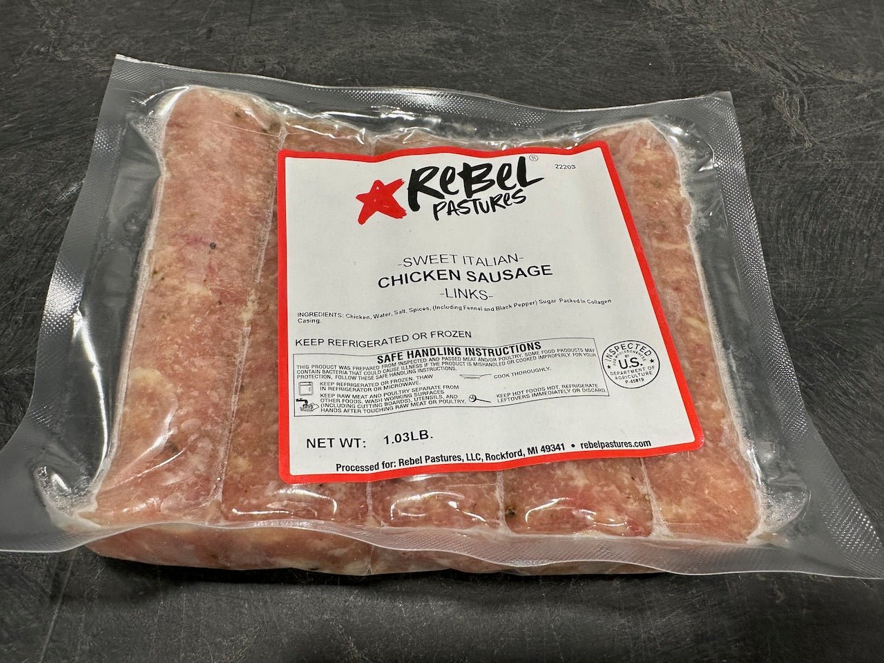 Chicken - Pastured Chicken Sweet Italian Sausage (1lb Non-GMO Links) - Rebel Pastures