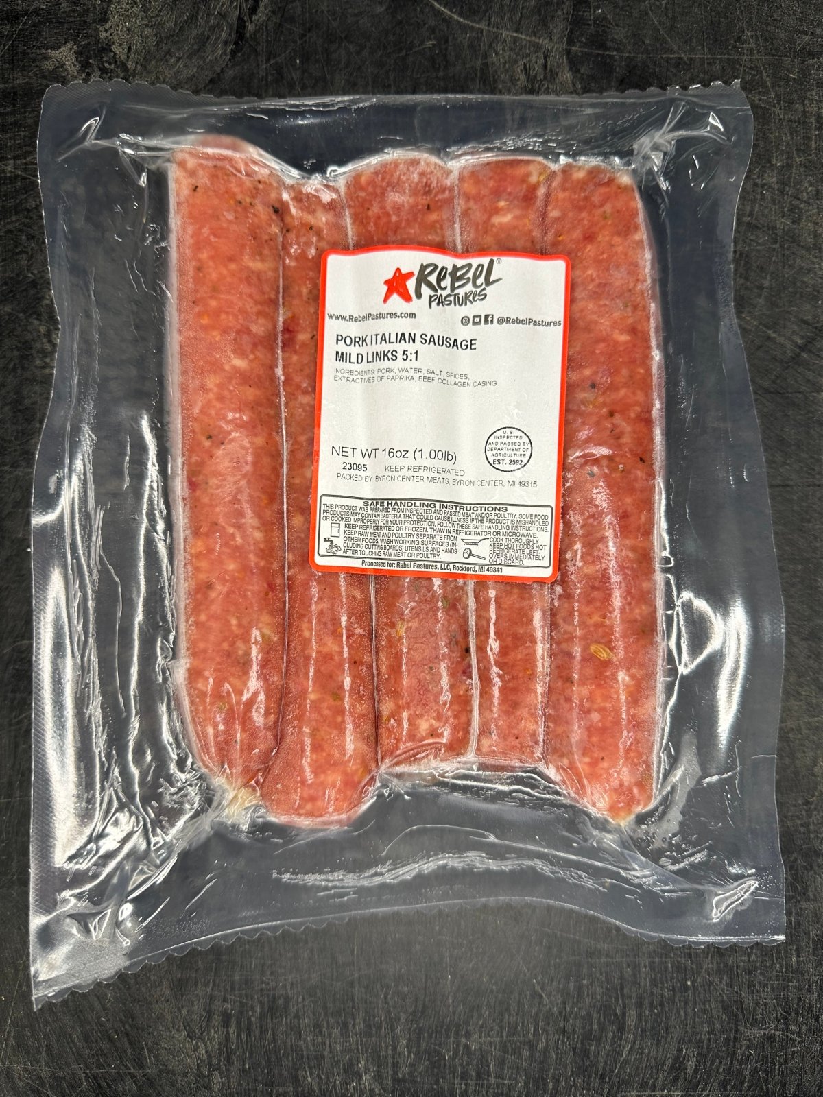 Pork - Pastured Italian Mild Sausage Links (5 per pkg, 1lb) - Rebel Pastures