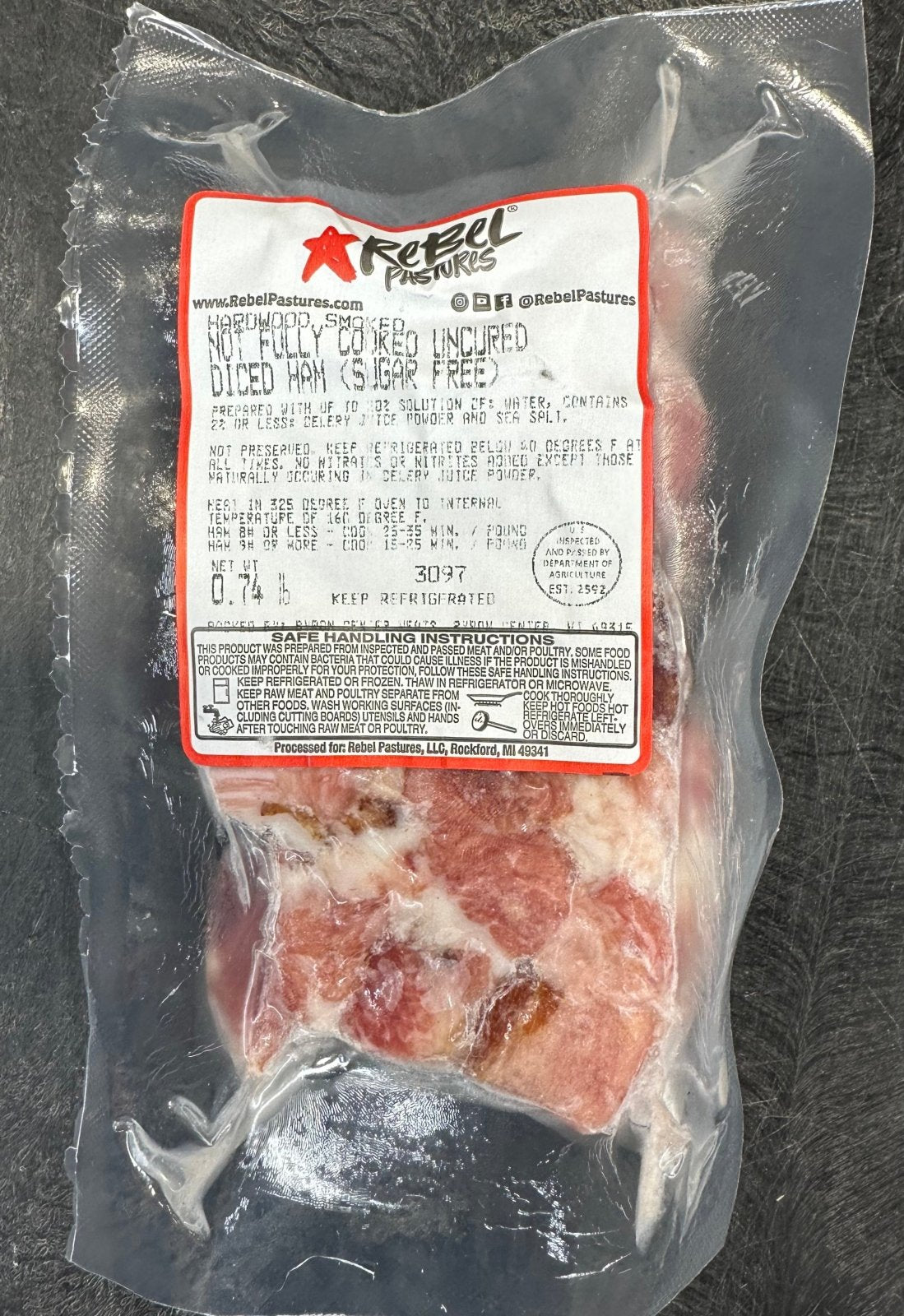 Pork - Uncured Sugar Free Diced Ham (12 oz) - Rebel Pastures